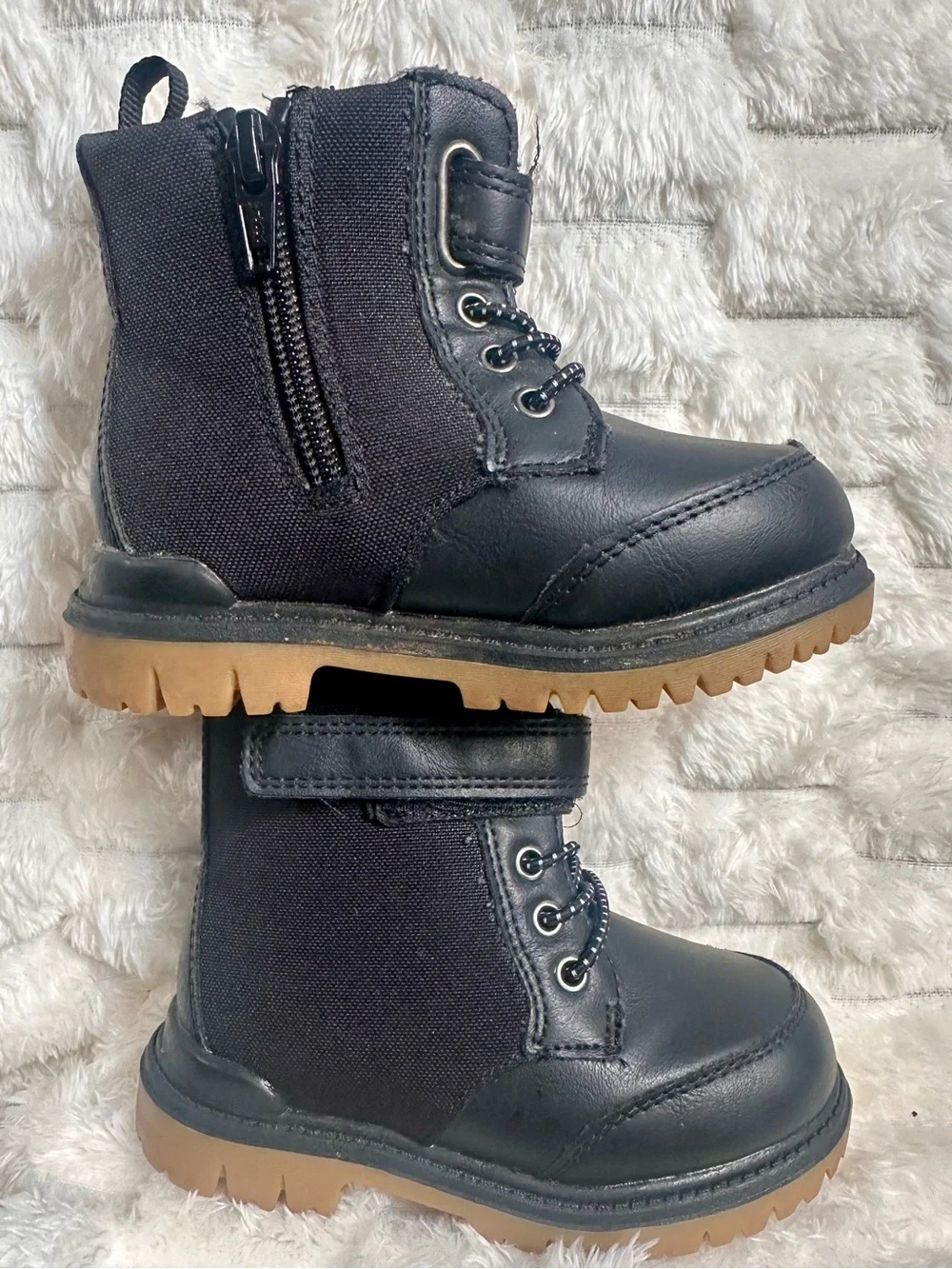 Little Kids Black Combat Boots Lace-Up & Strap Boots Side Zipper sz 6 NWOT Cute!